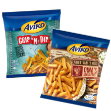 Aviko aardappelschijfjes, grip 'n dip, wavy blends of oma's smulfrieten